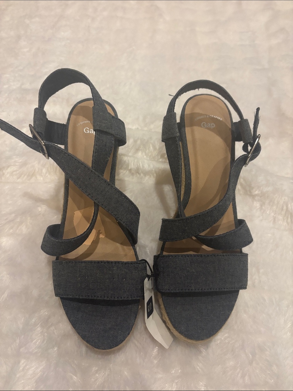 GAP Dark Denim Cross-Strap Wedge Sandals